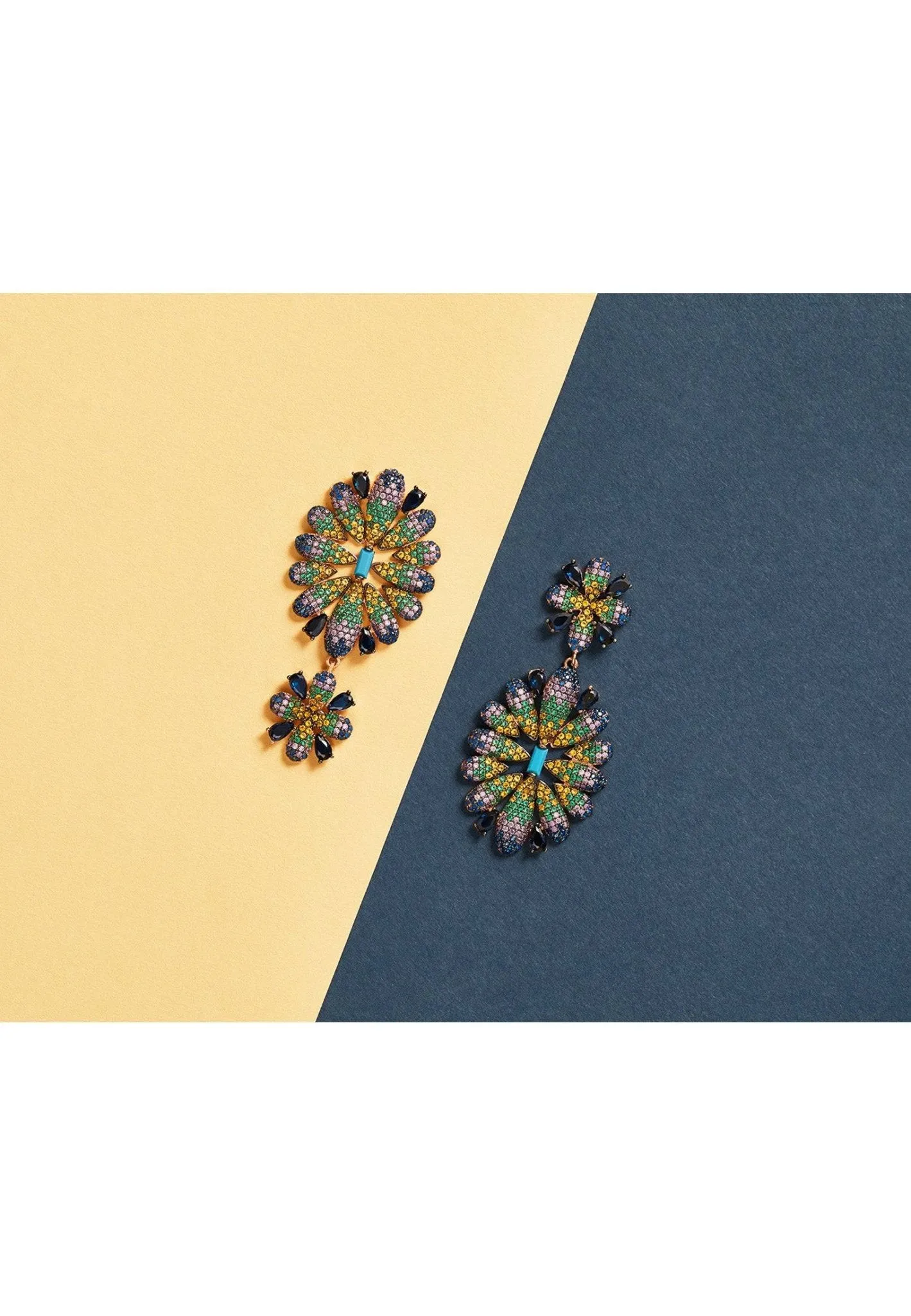 Babylon Multicoloured Flower Drop Earrings Rosegold