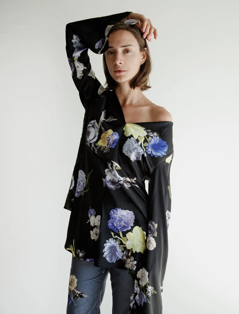 Bahari Black Floral Blouse