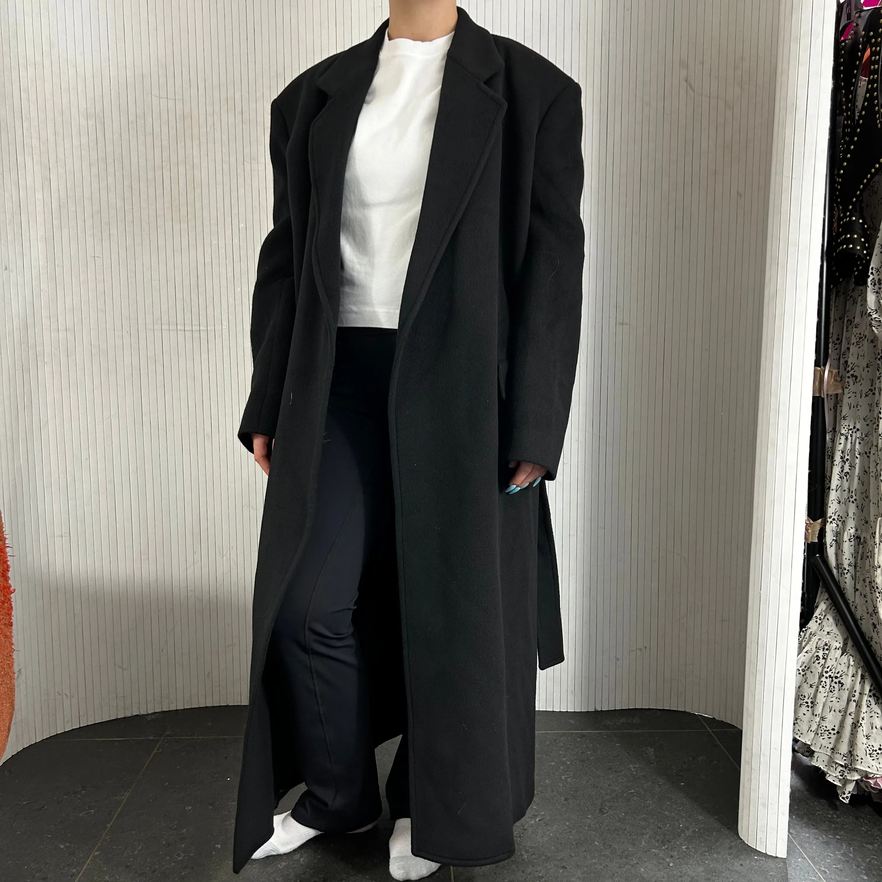 Balenciaga Brand New Black Wool Mix Oversize Belted Overcoat XS/S/M