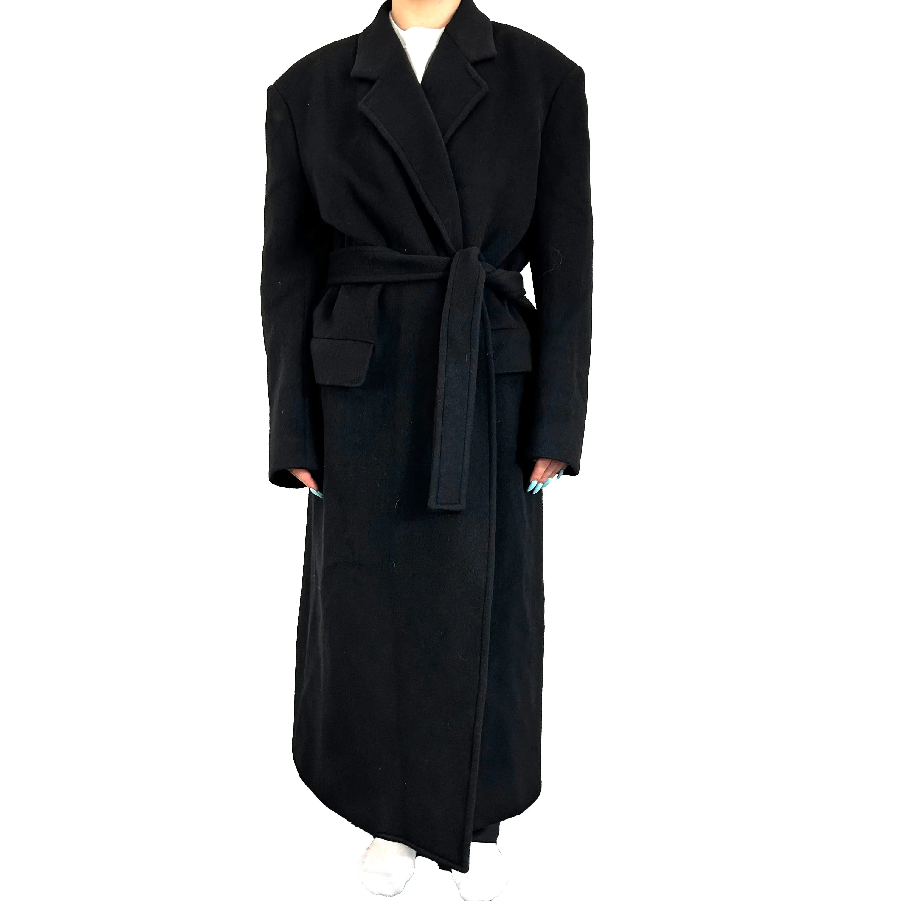 Balenciaga Brand New Black Wool Mix Oversize Belted Overcoat XS/S/M