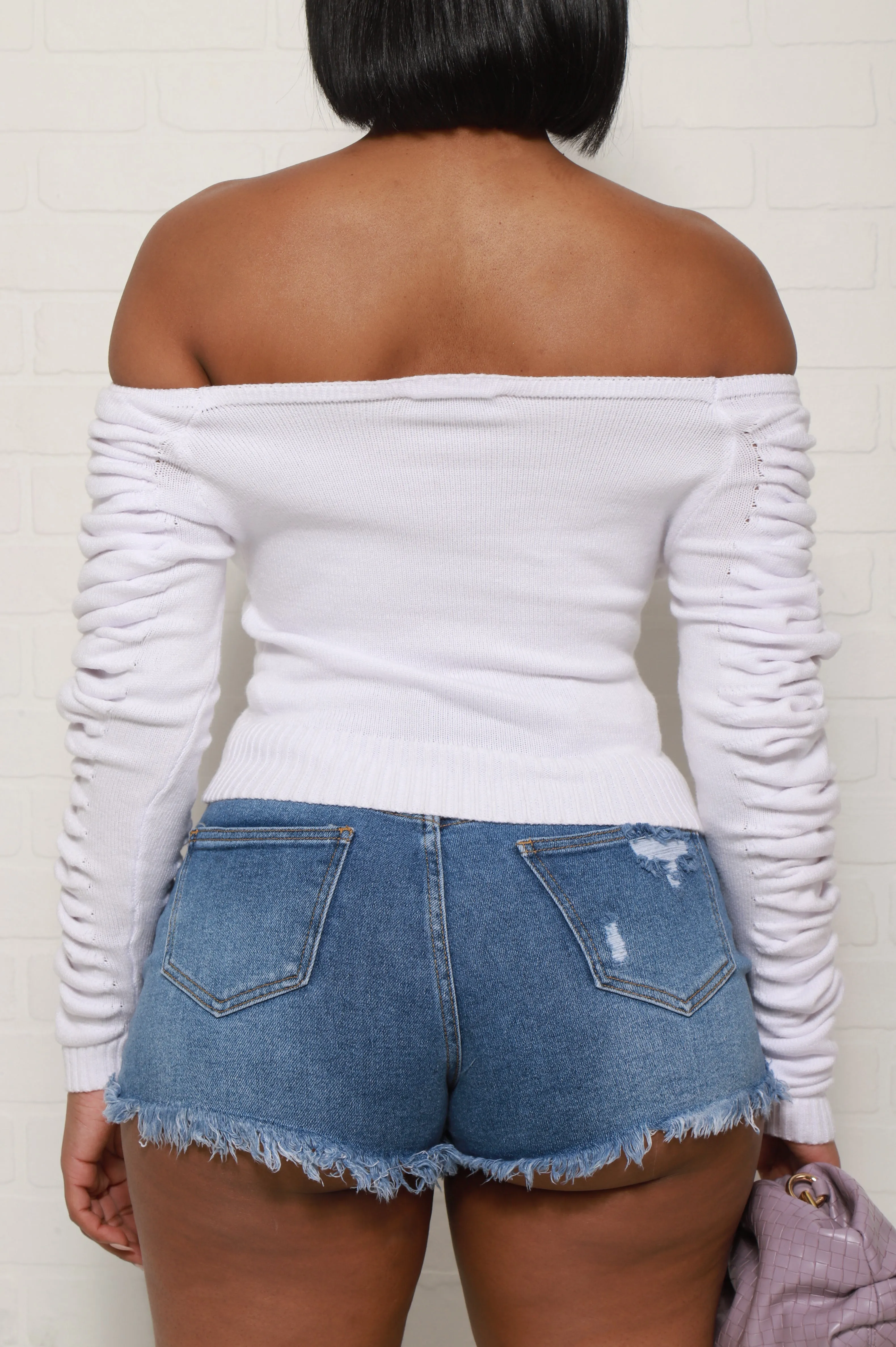 Be The Same Puff Sleeve Keyhole Sweater - White