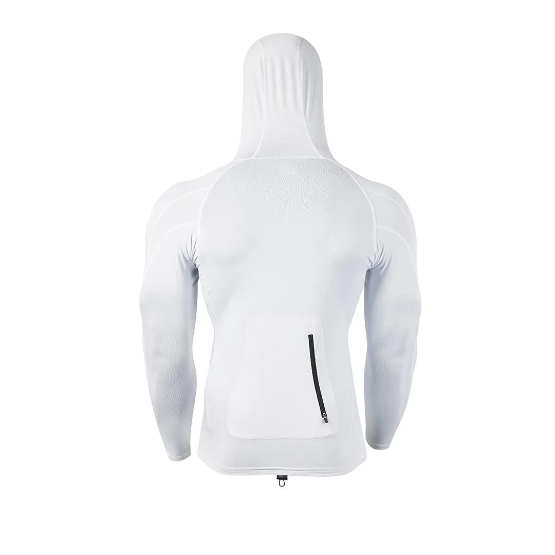 Beast UPF50  Men’s Long Sleeve Rashguard with Hood - White