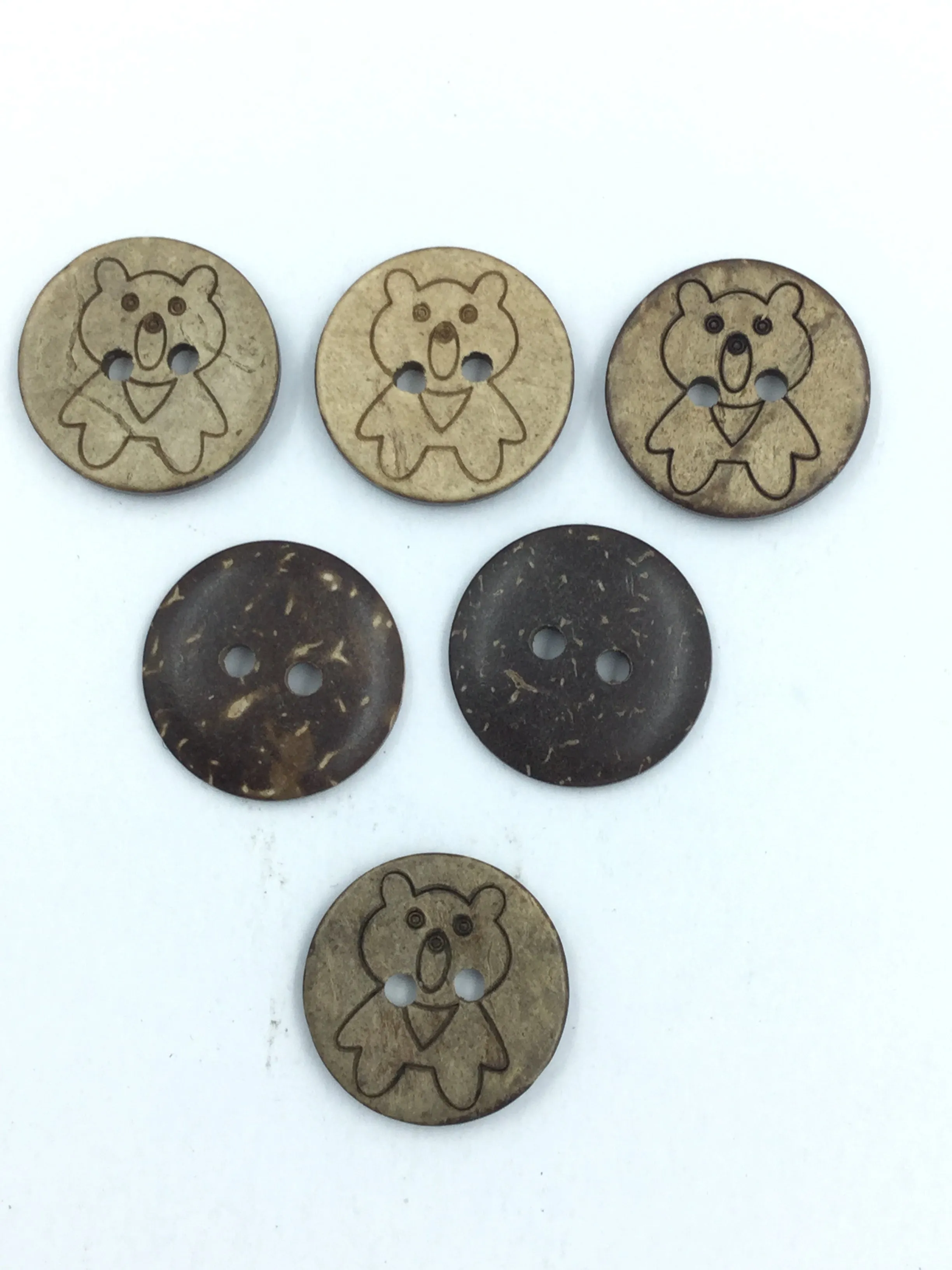 Beige 2-Hole Circular Wooden Buttons with Teddy Design