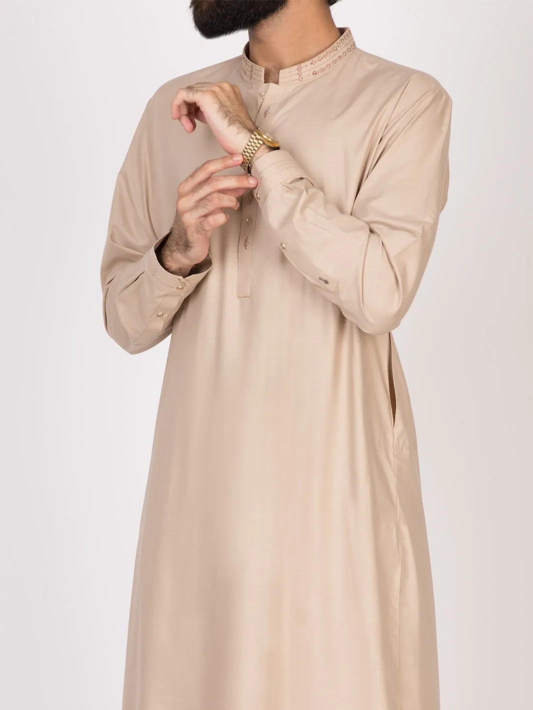 Beige Blended Kameez Shalwar - AL-KS-2614C