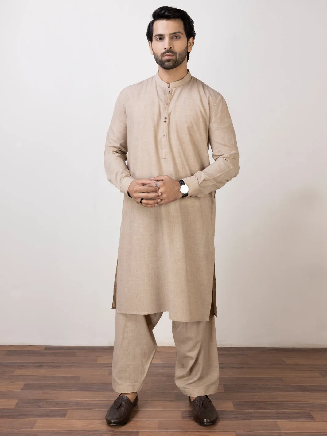 Beige Blended Kameez Shalwar - AL-KS-2941