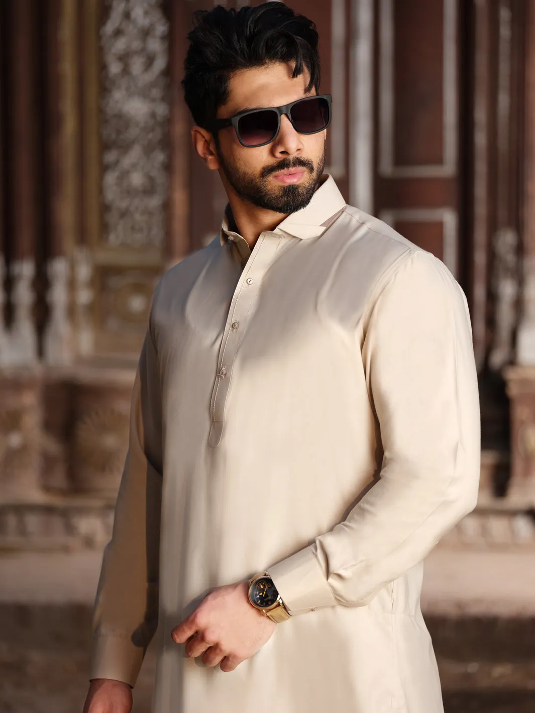 Beige Blended Kameez Shalwar - ALWA-KS-192