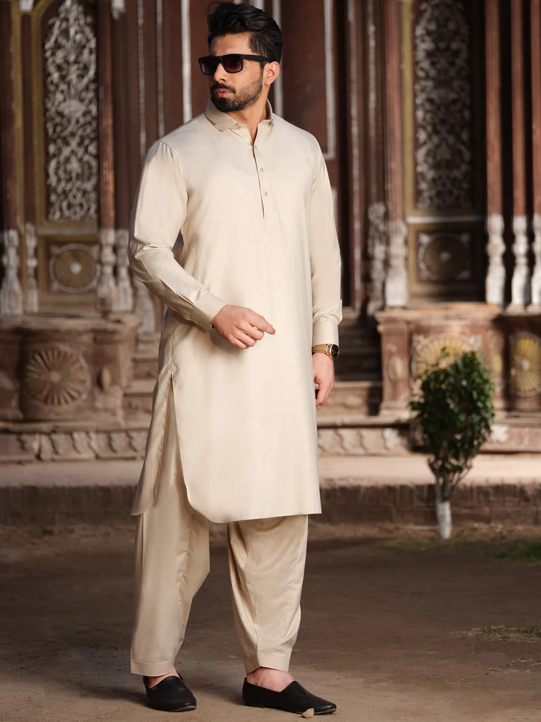 Beige Blended Kameez Shalwar - ALWA-KS-192