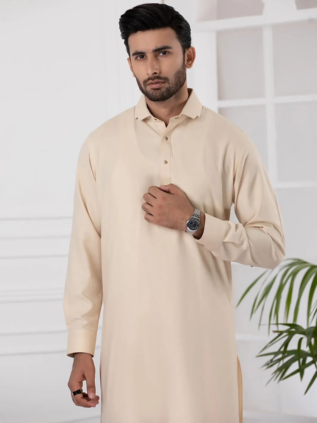 Beige Blended Kameez Shalwar - ALWA-KS-337