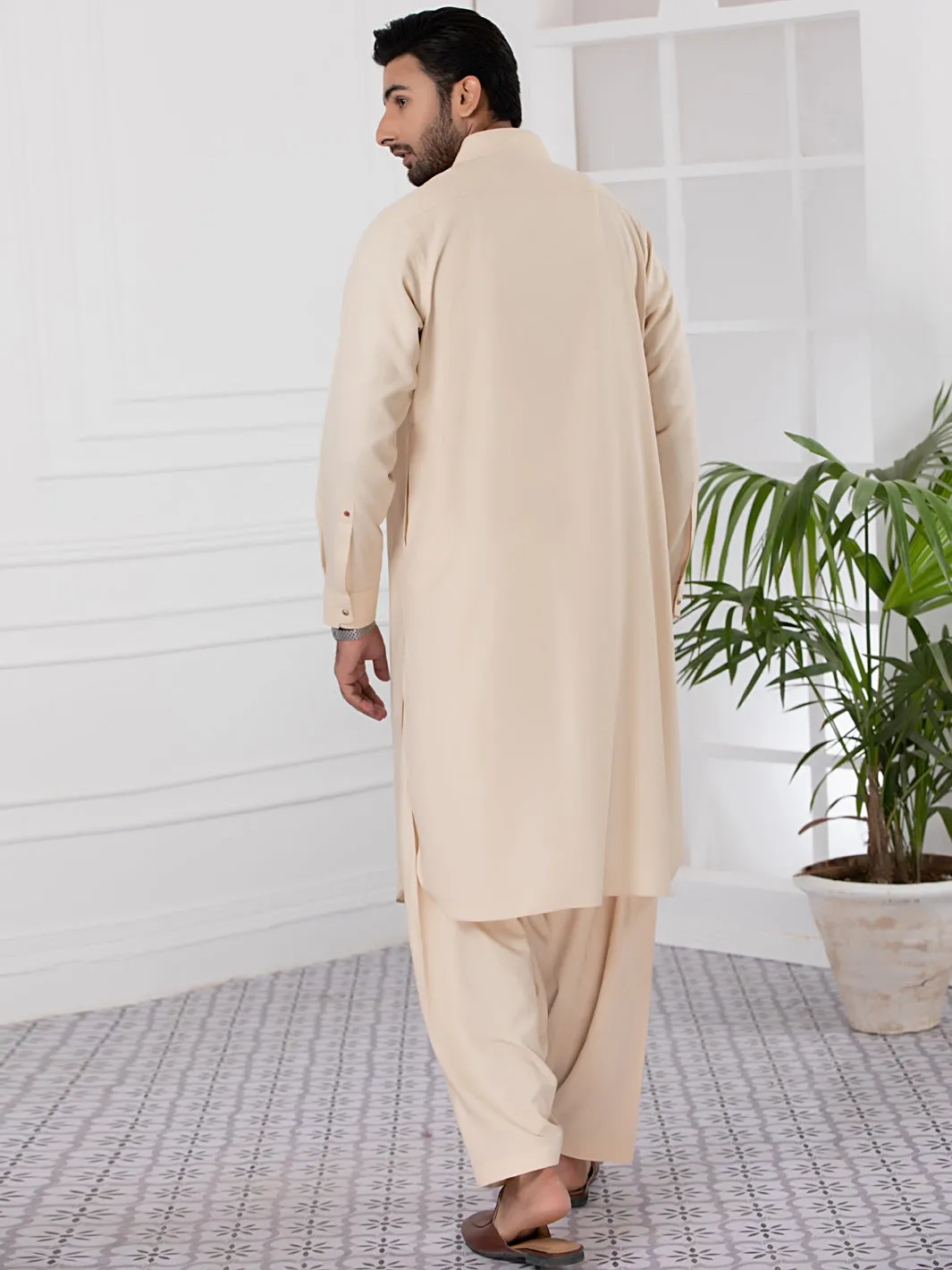 Beige Blended Kameez Shalwar - ALWA-KS-337