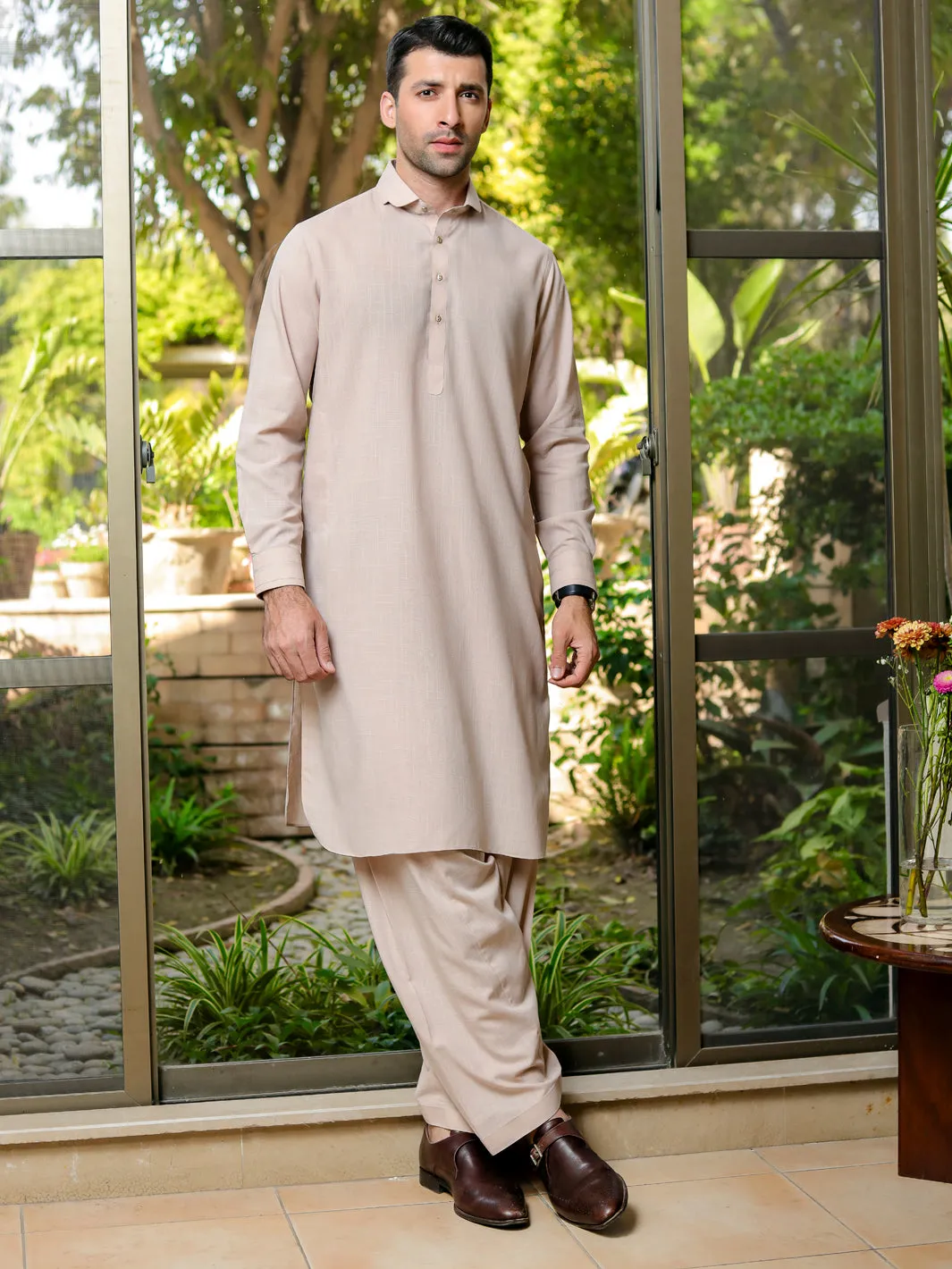 Beige Kameez Shalwar - ALWA-KS-309