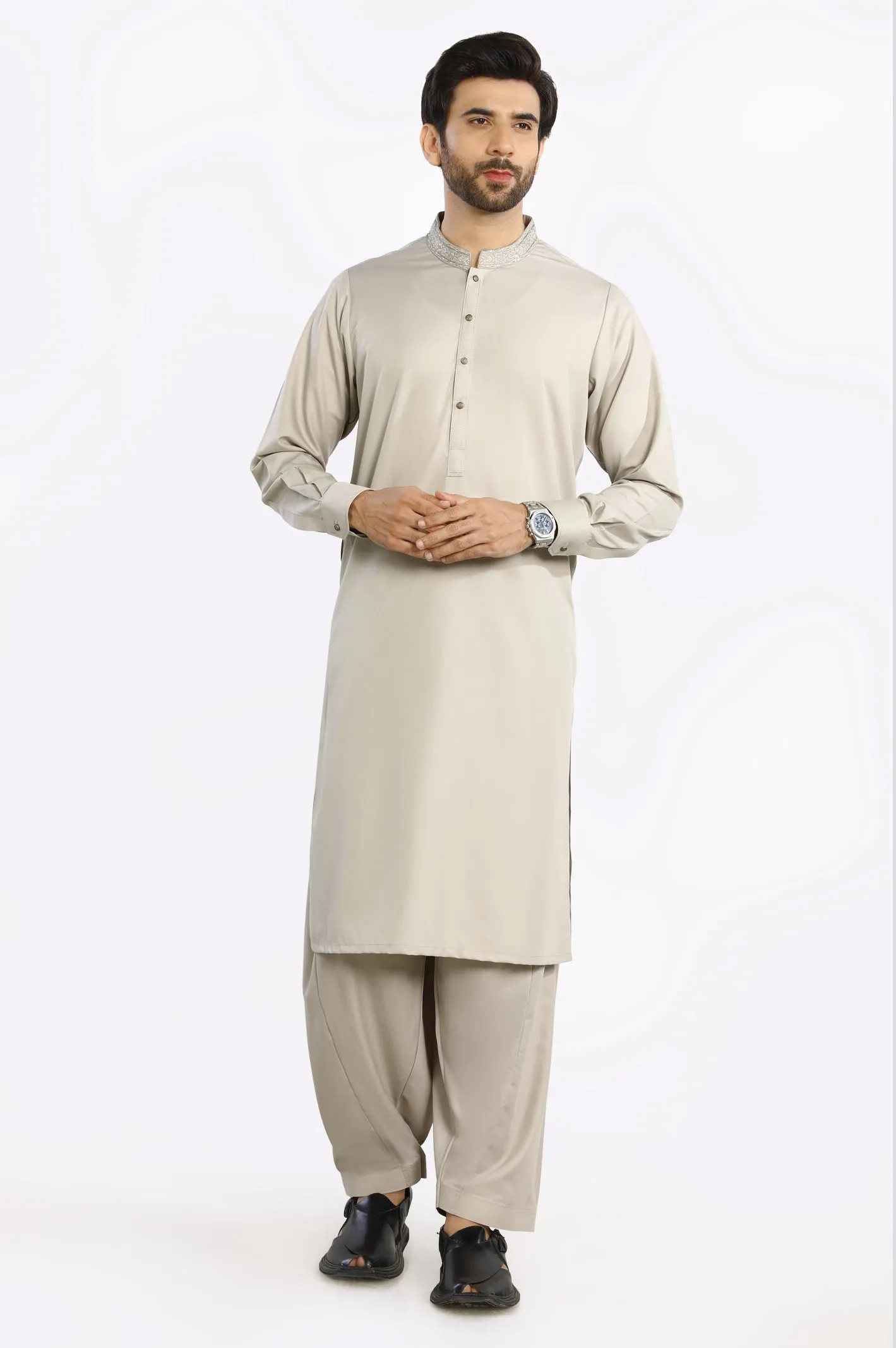 Beige Rayon Blend Shalwar Kameez