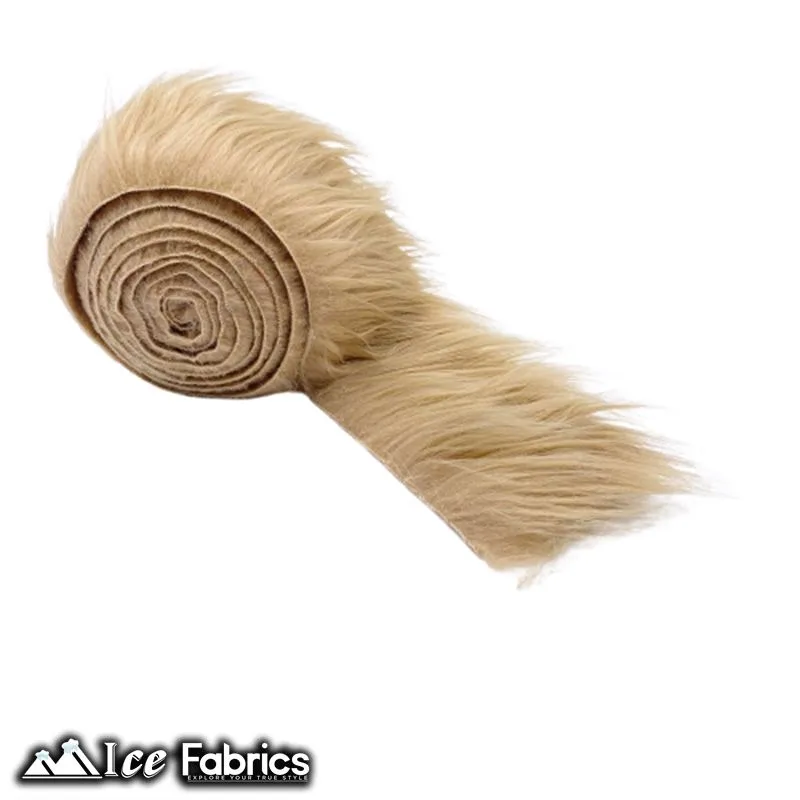 Beige Shaggy Mohair Strips Ribbon Faux Fur Fabric Pre Cut Roll