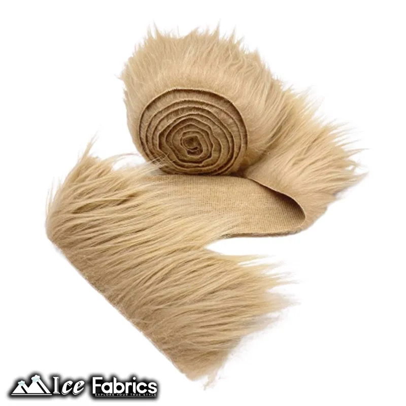 Beige Shaggy Mohair Strips Ribbon Faux Fur Fabric Pre Cut Roll