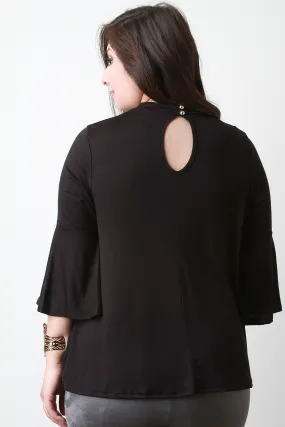 Bell Sleeves Mock Neck Keyhole Top