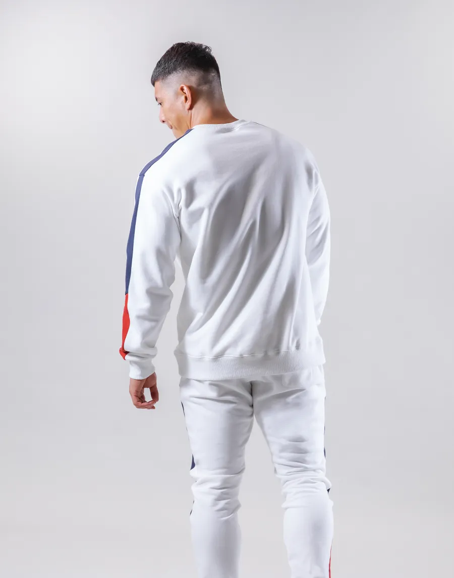 Bi-Color Line Crewneck Sweat - White