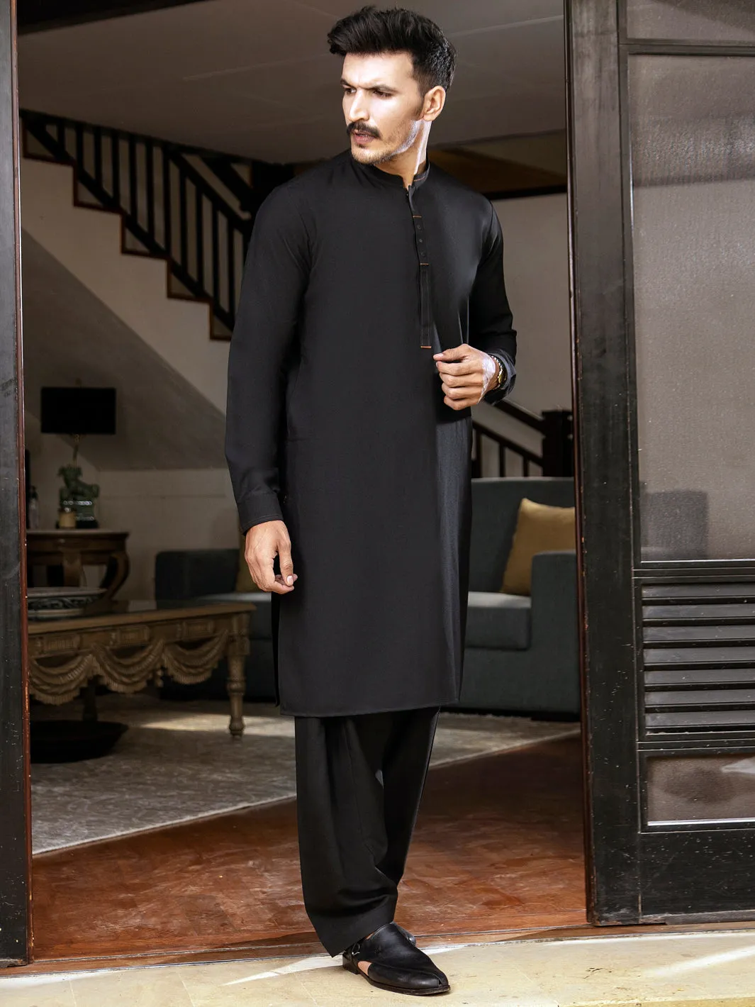 Black Blended Kameez Shalwar - AL-KS-2701