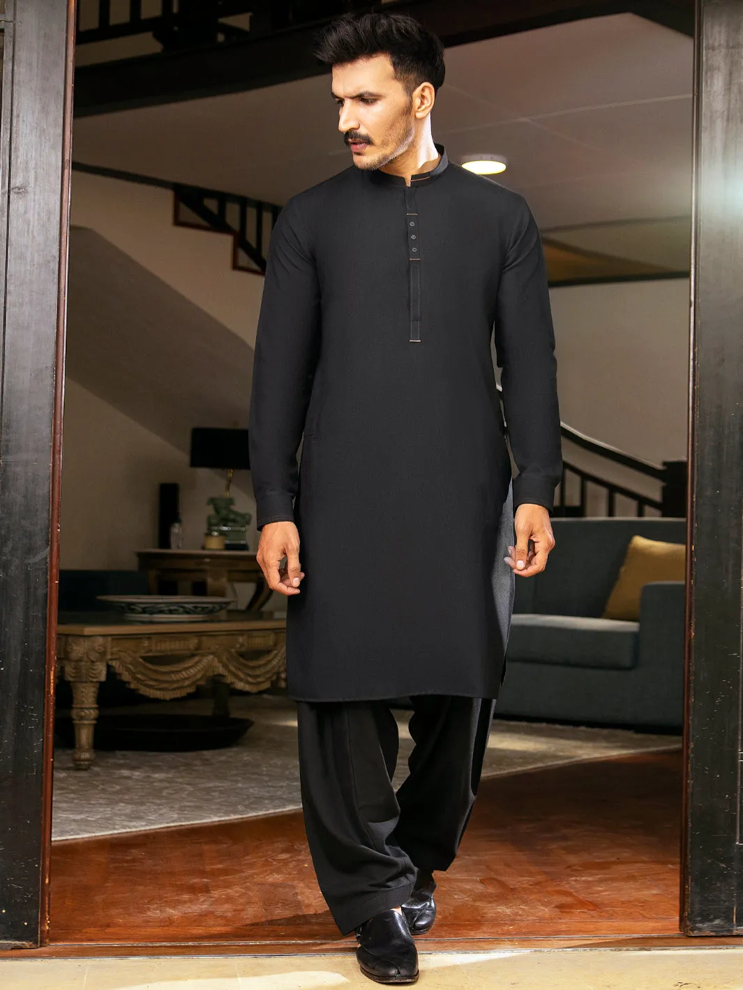 Black Blended Kameez Shalwar - AL-KS-2701