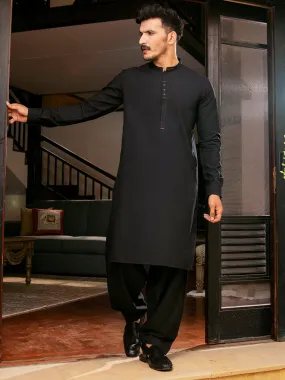 Black Blended Kameez Shalwar - AL-KS-2701