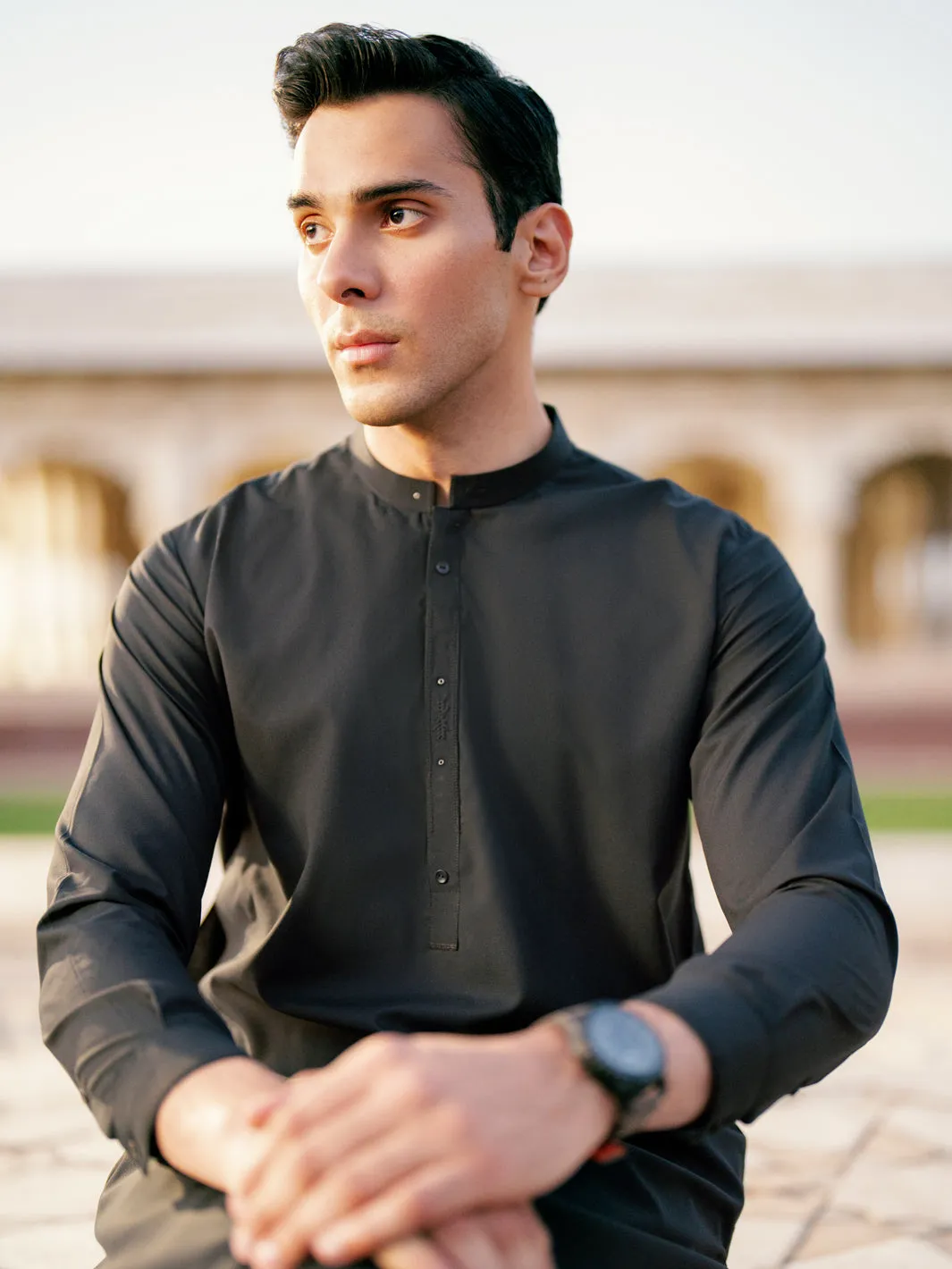 Black Blended Kameez Shalwar - AL-KS-3083