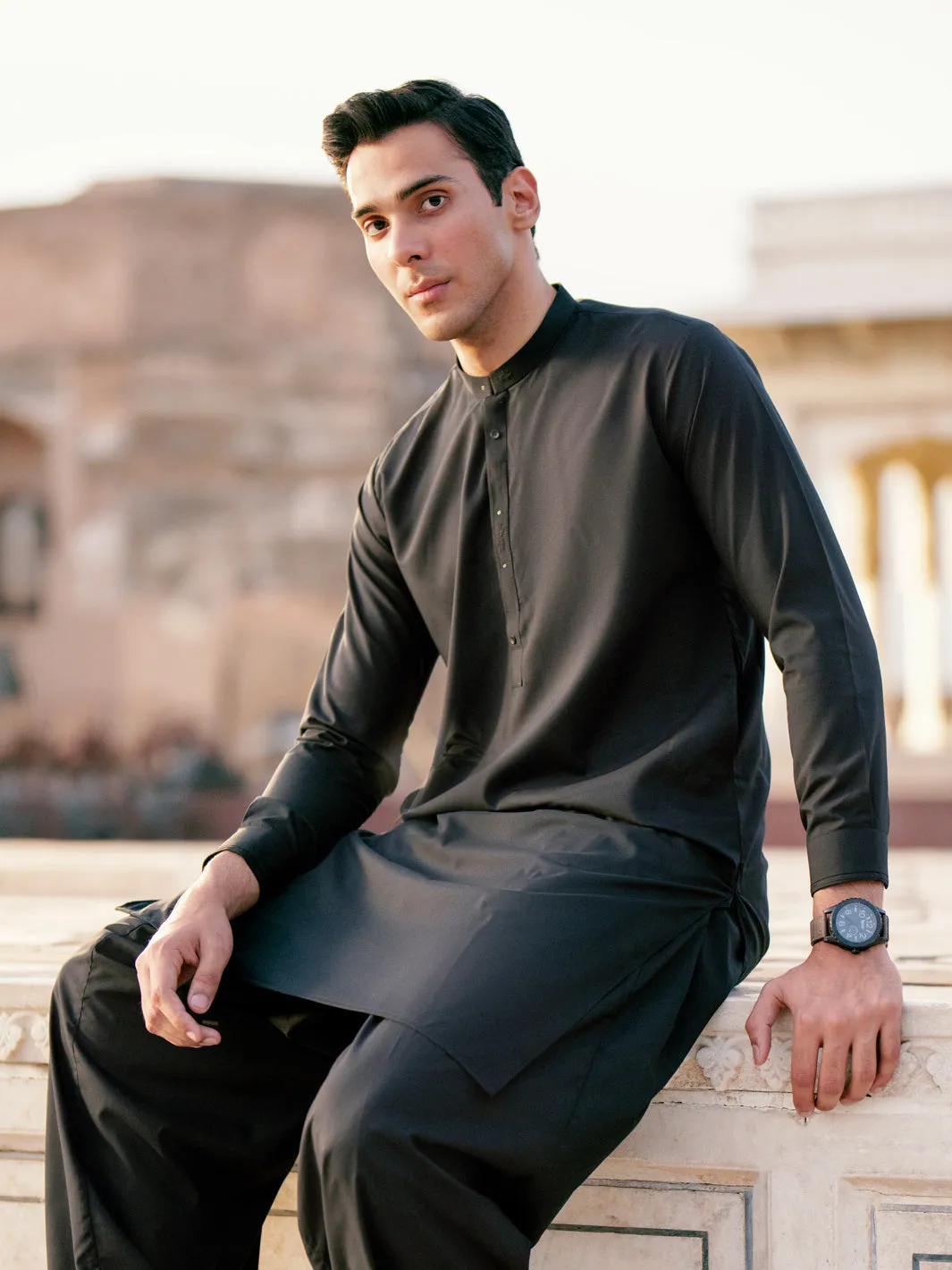 Black Blended Kameez Shalwar - AL-KS-3083