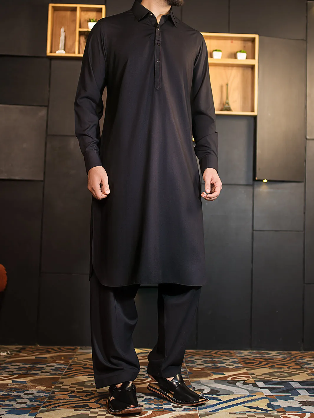 Black Blended Kameez Shalwar - ALWA-KS-128