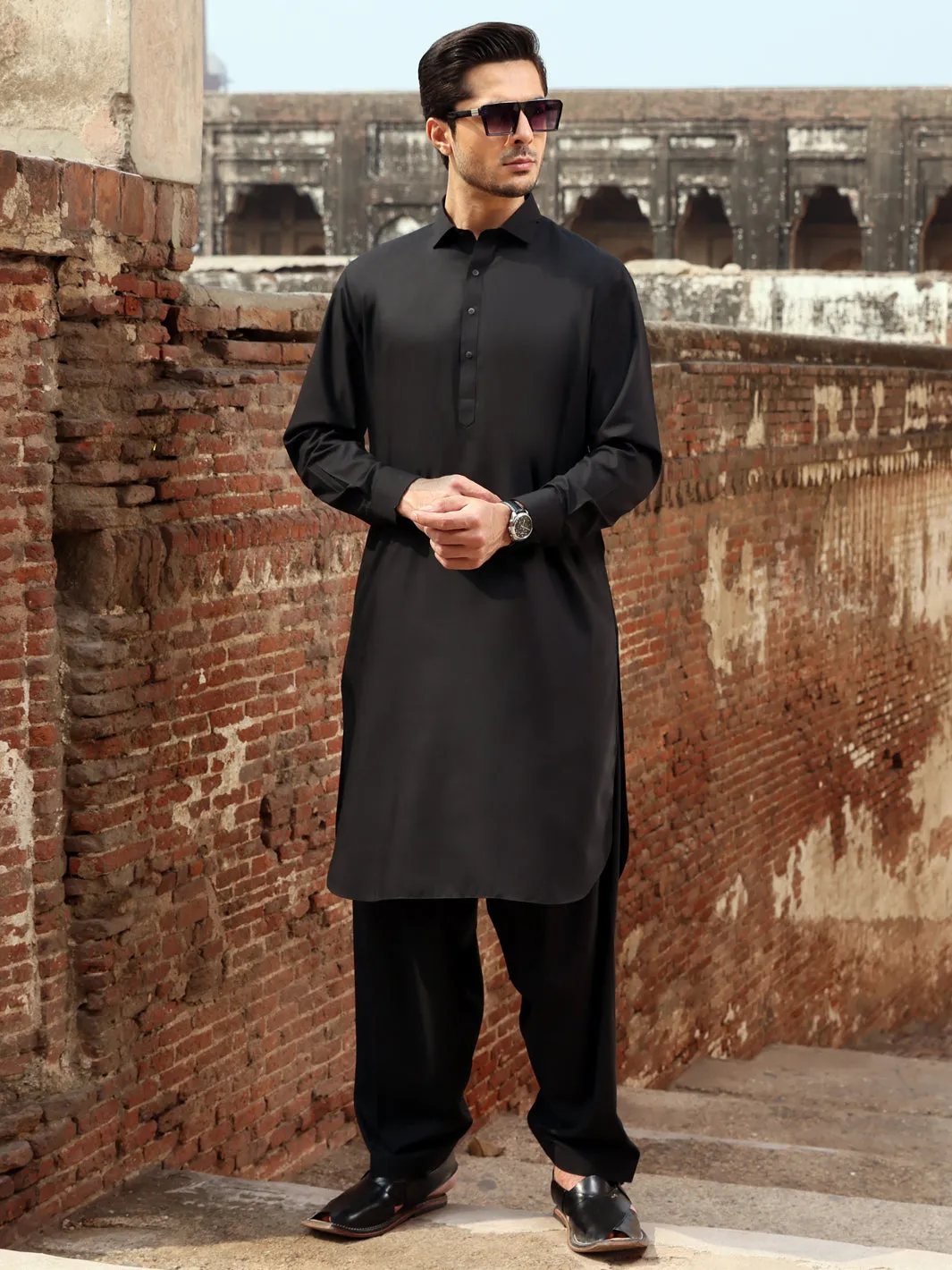 Black Blended Kameez Shalwar - ALWA-KS-234