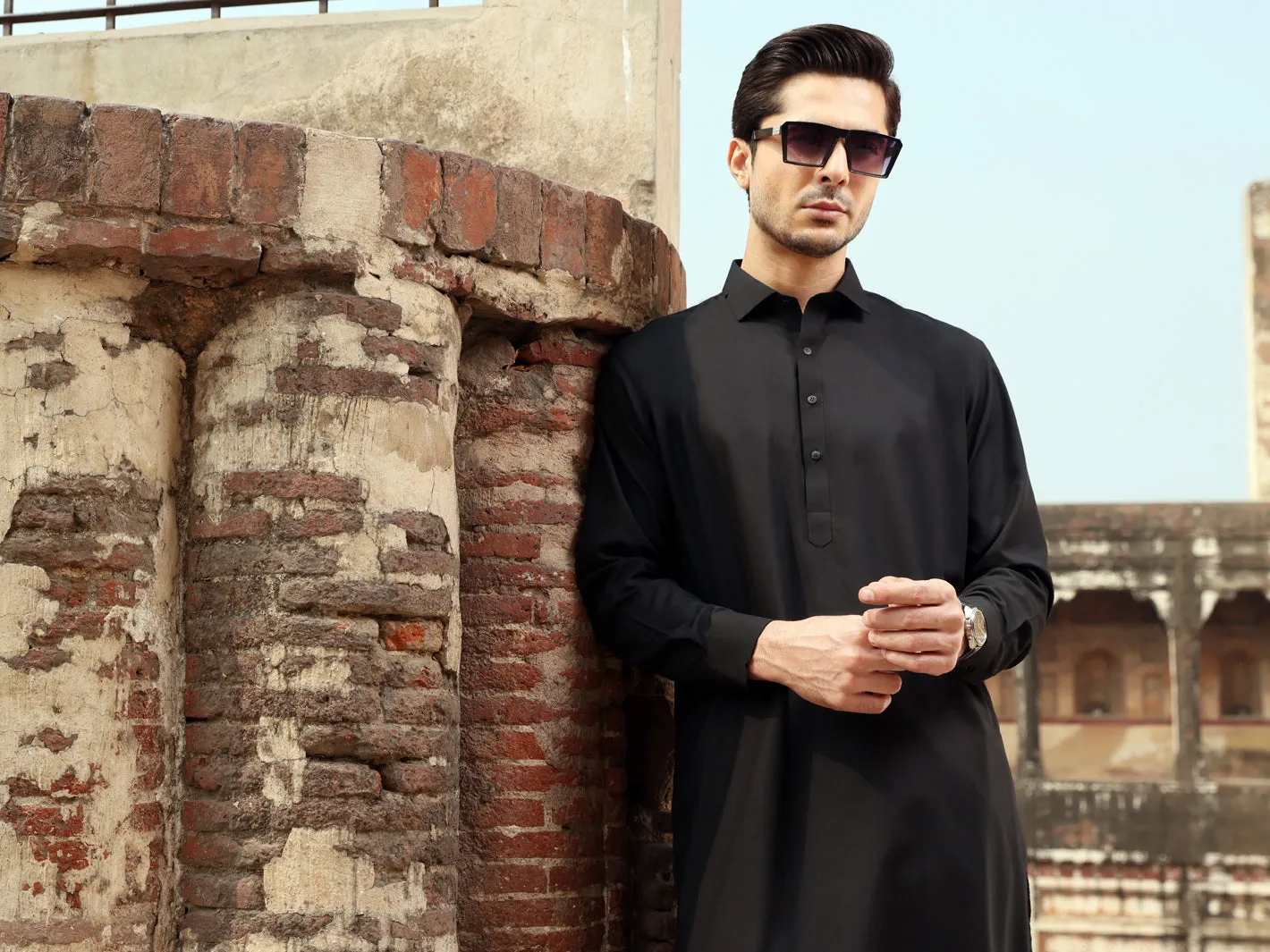 Black Blended Kameez Shalwar - ALWA-KS-234