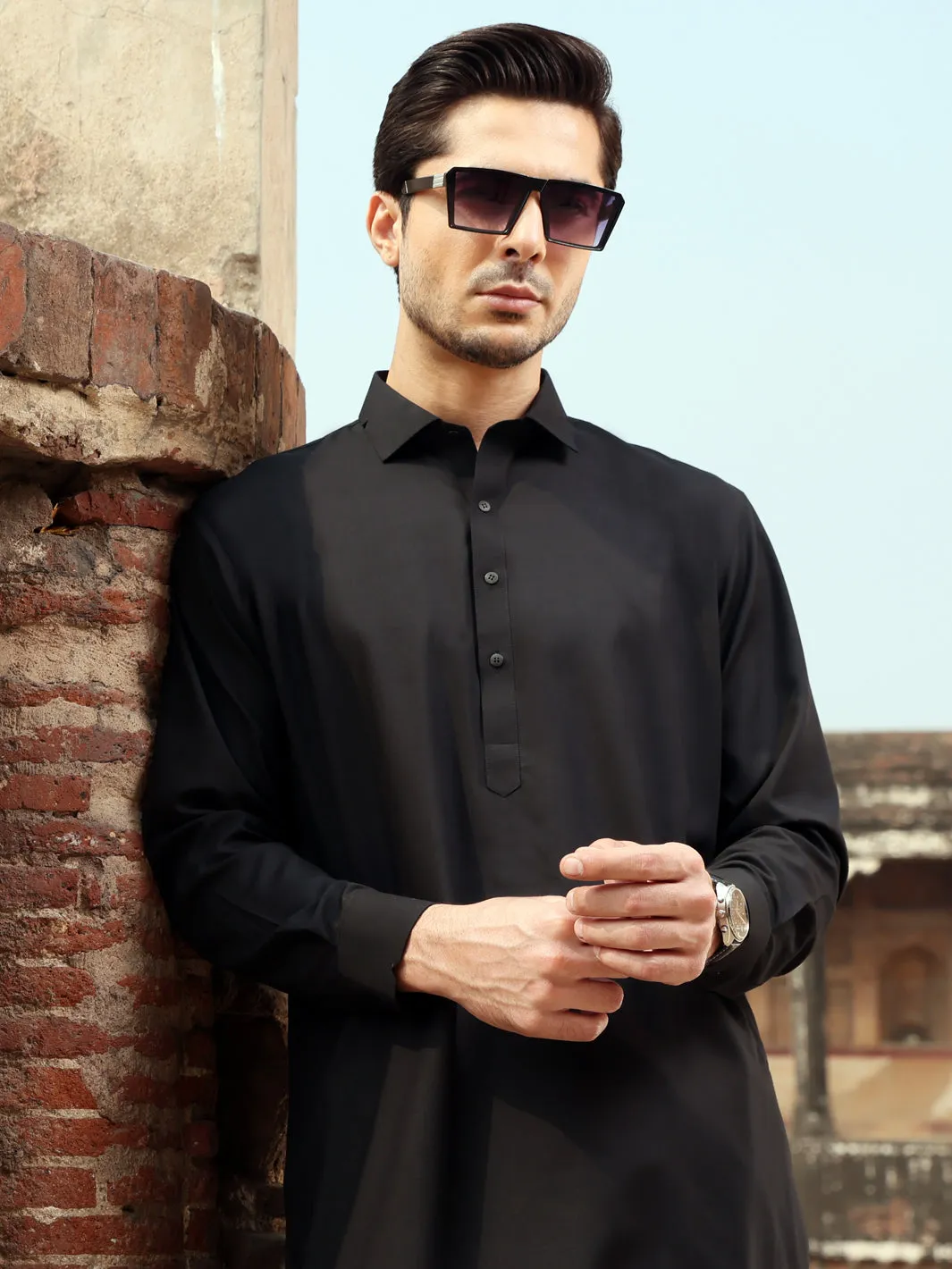 Black Blended Kameez Shalwar - ALWA-KS-234