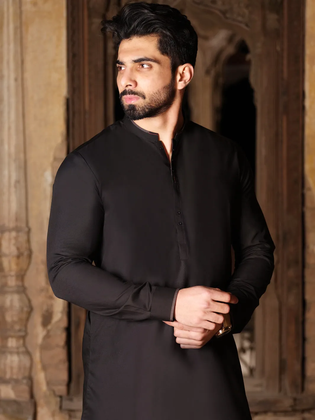 Black Blended Kurta Pajama - AL-KS-2506