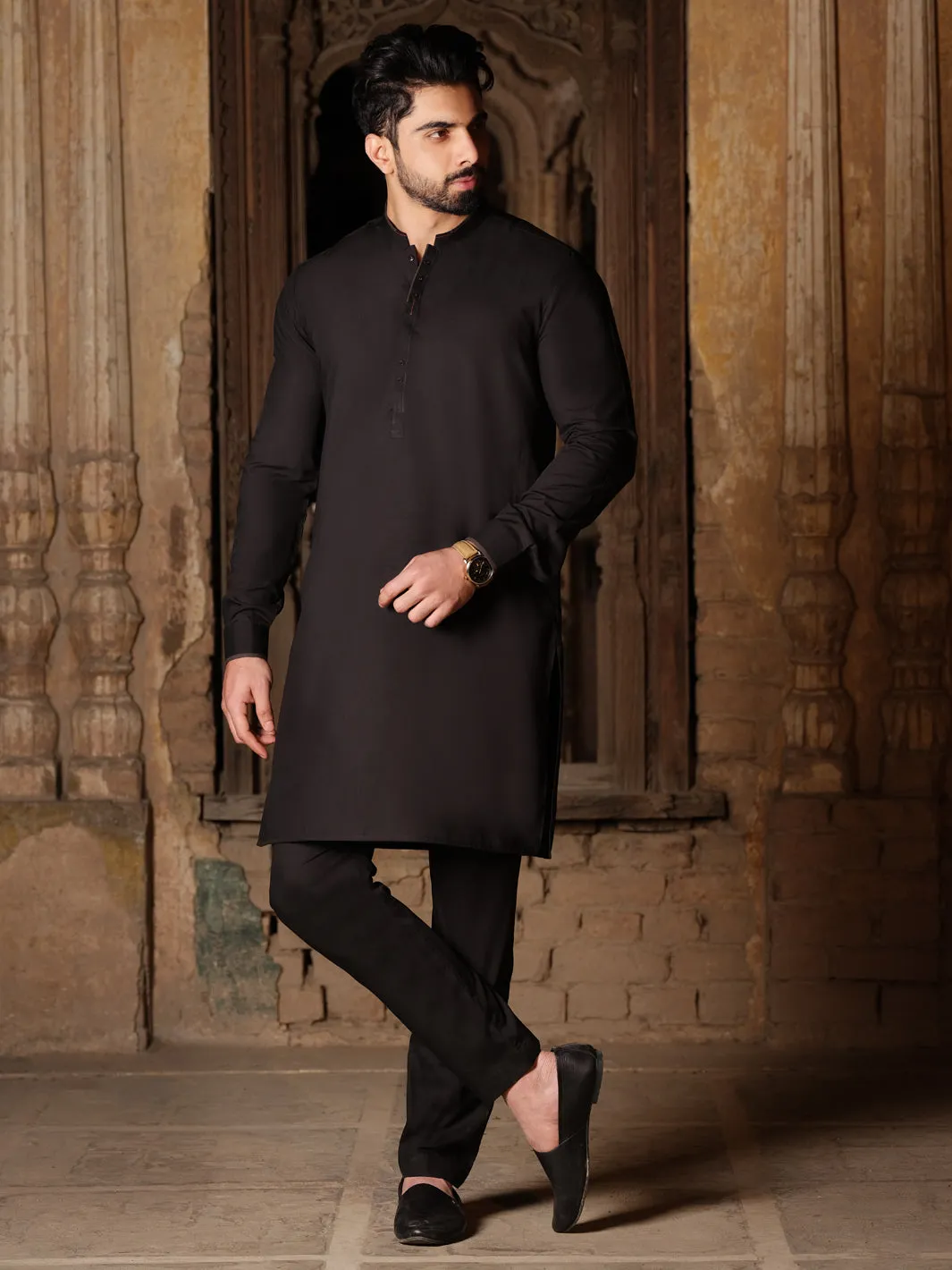 Black Blended Kurta Pajama - AL-KS-2506