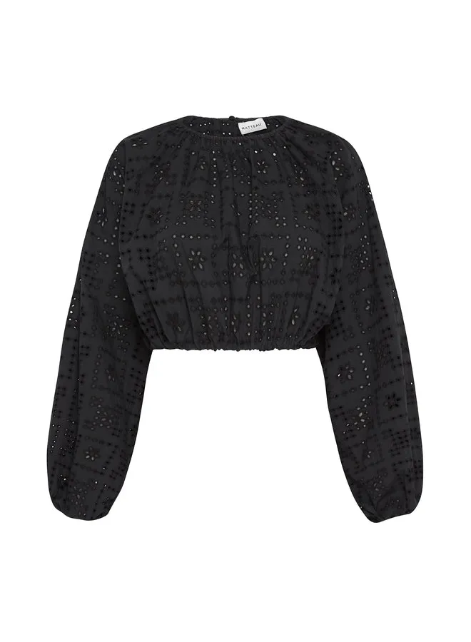 Black Crochet Broderie Blouson Blouse