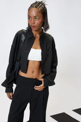 Black Cropped Cotton Shirt