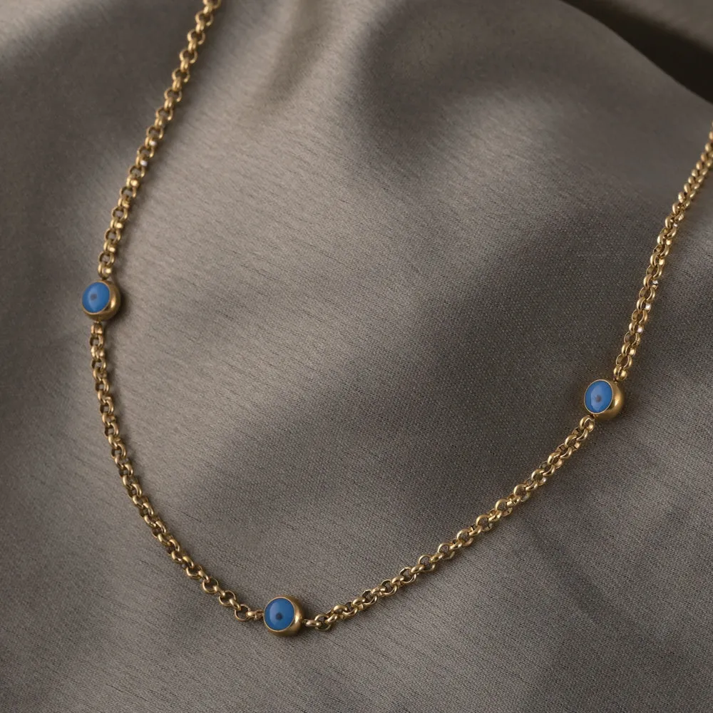 Blue Drop Link Chain Necklace