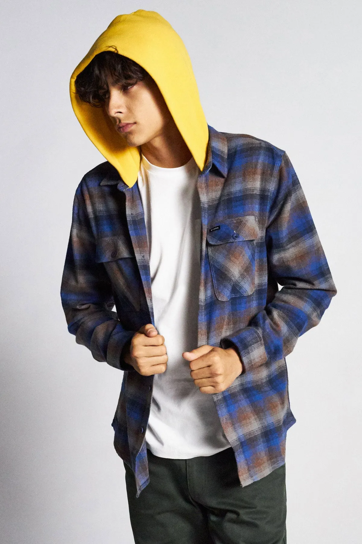 Bowery Hood L/S Flannel - Navy Gold