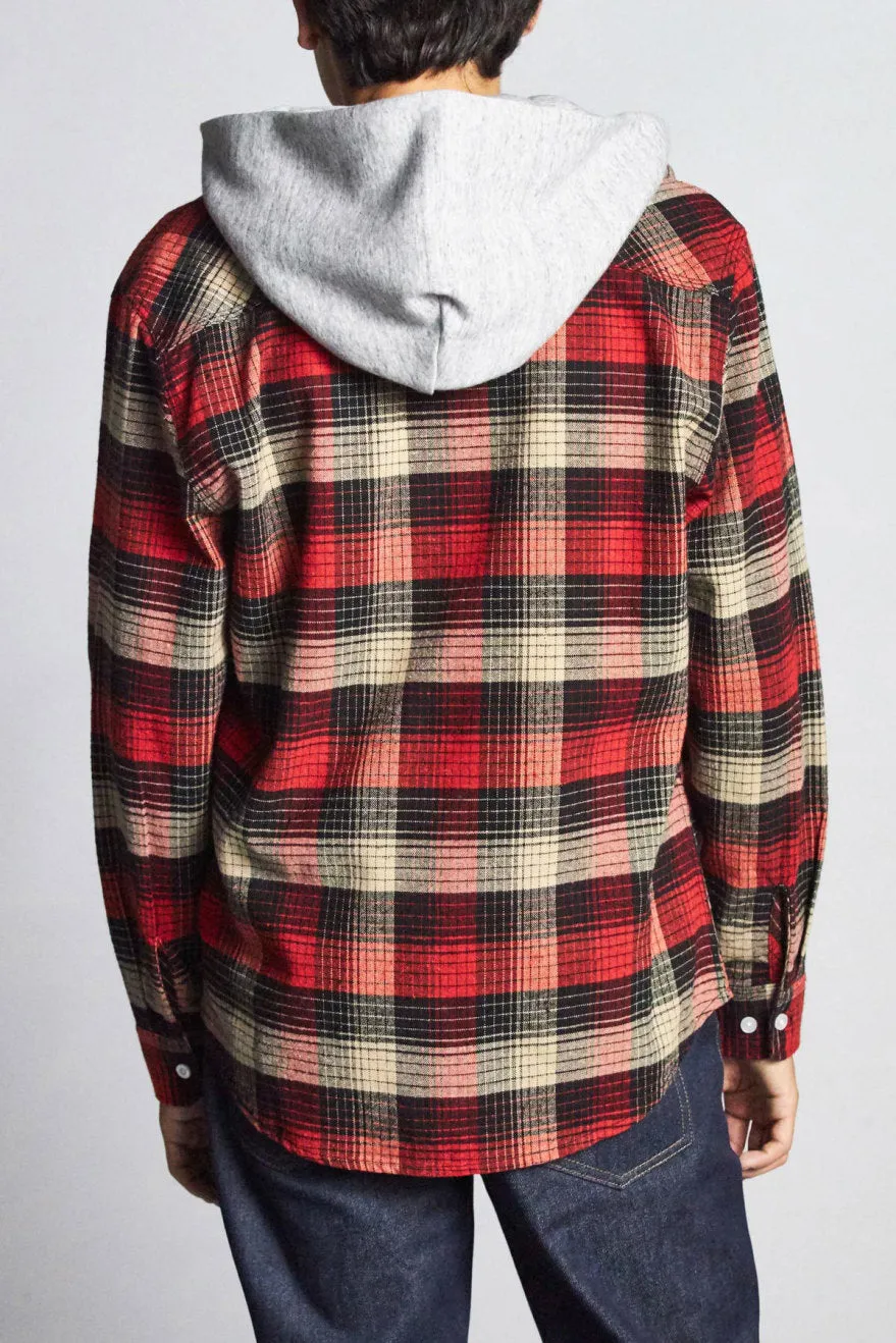 Bowery Hood L/S Flannel - Red/Black Combo