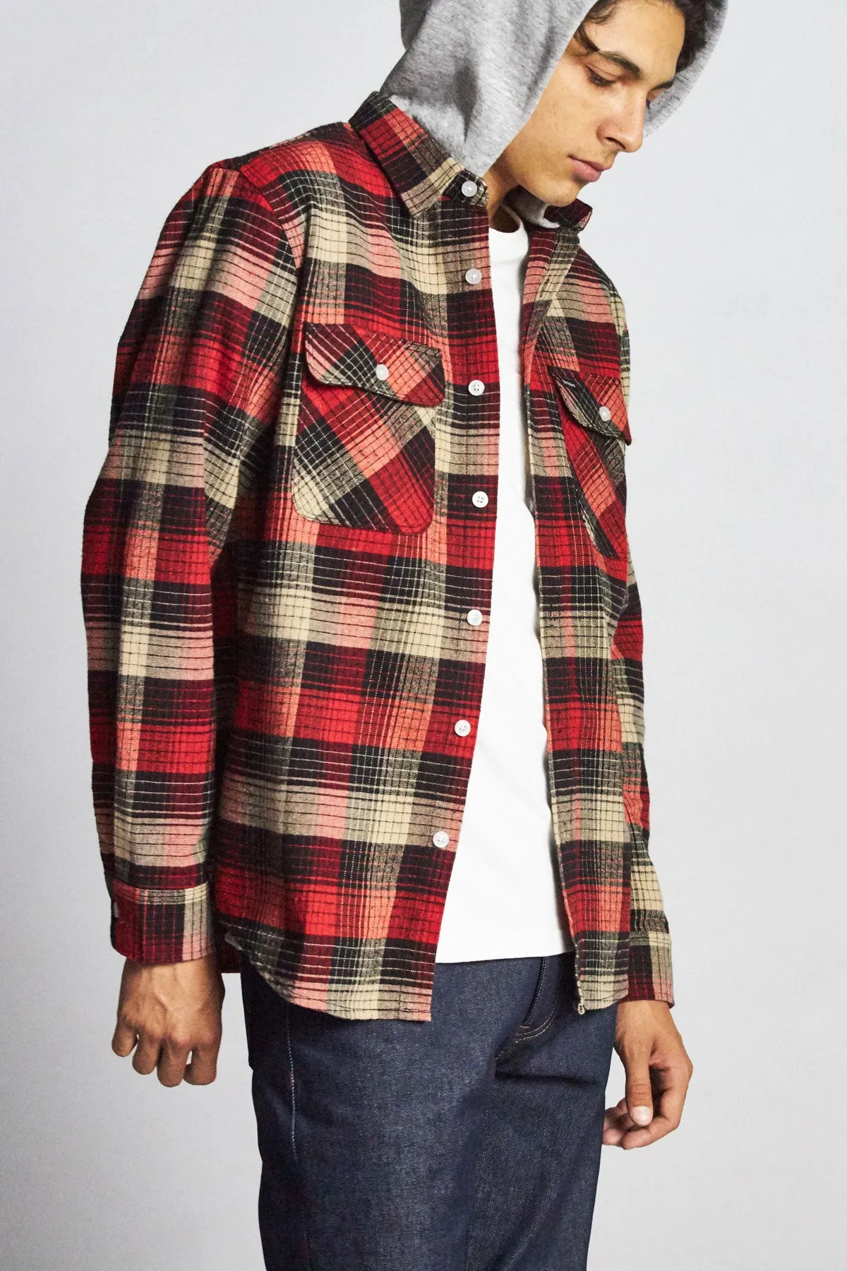 Bowery Hood L/S Flannel - Red/Black Combo