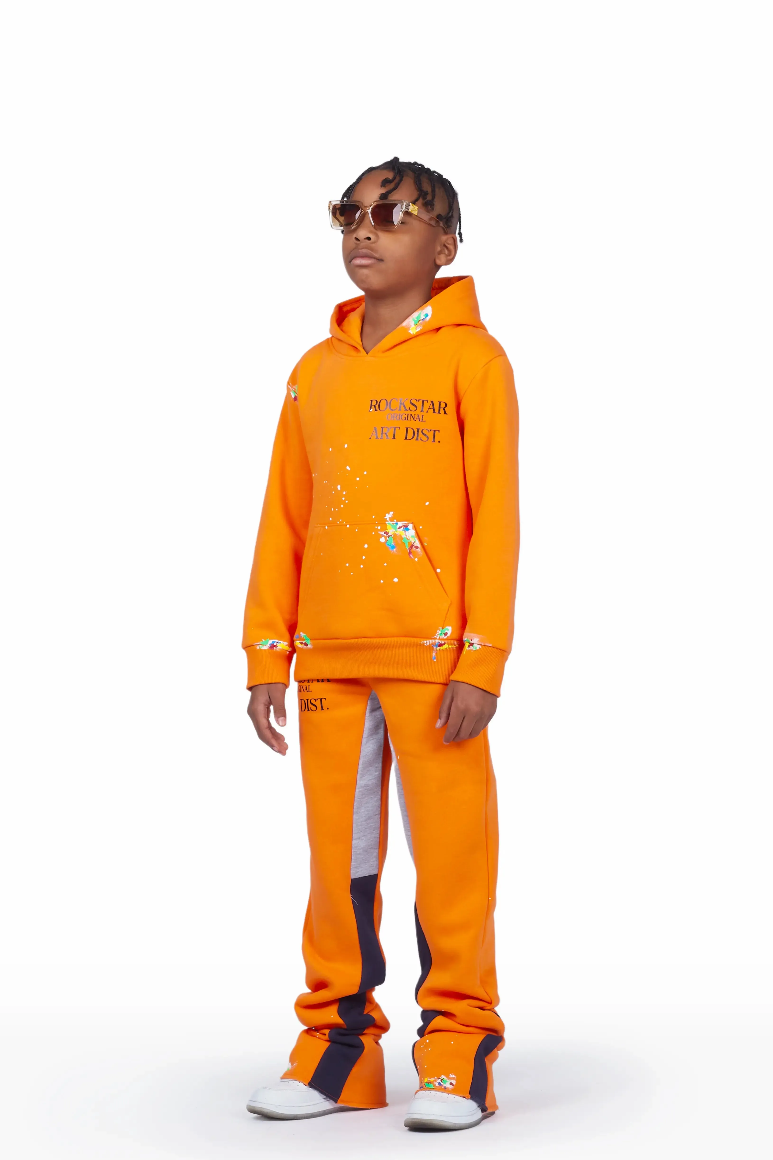 Boys Art Dist. Orange Hoodie Super Stacked Flare Track Set