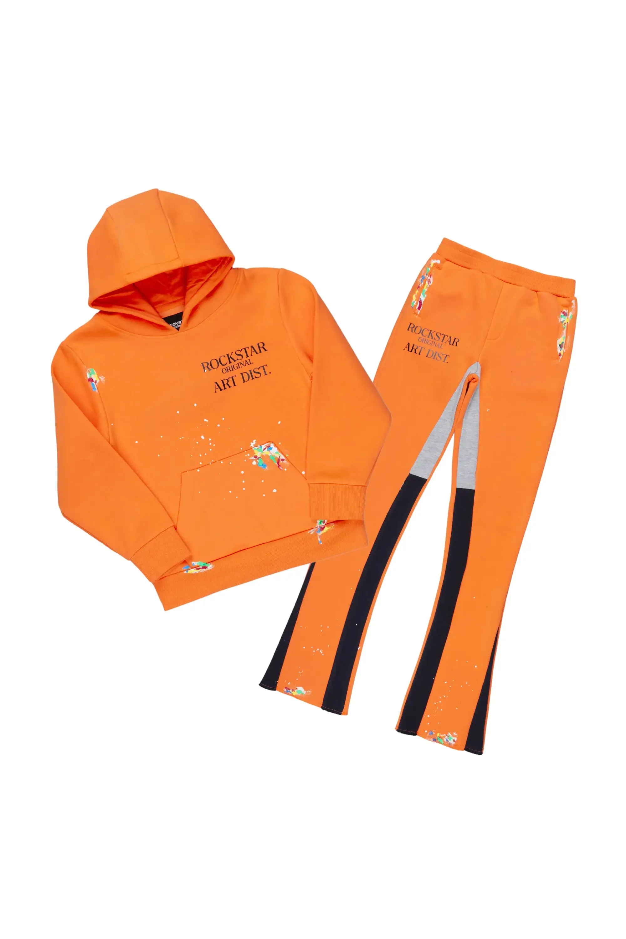 Boys Art Dist. Orange Hoodie Super Stacked Flare Track Set