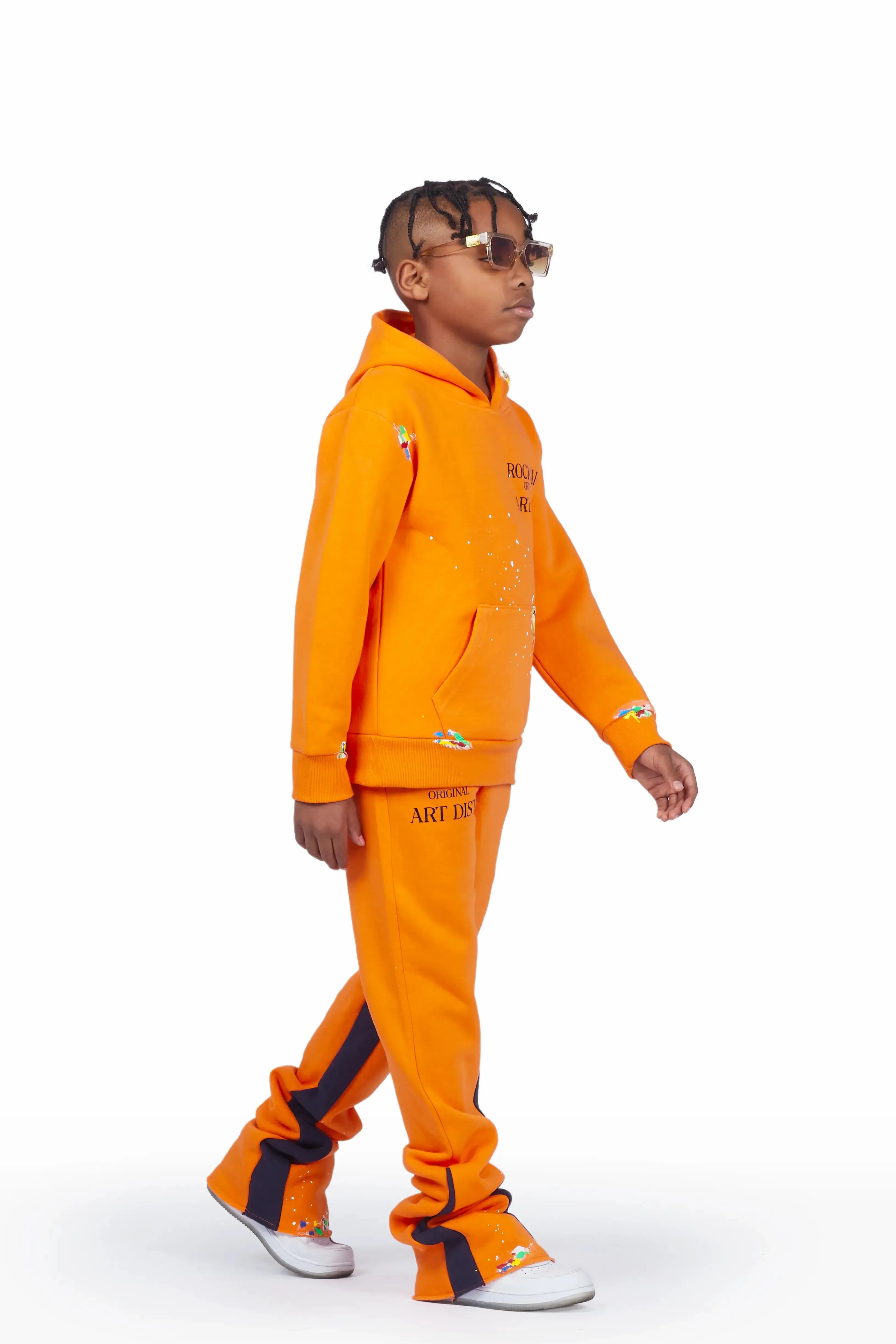 Boys Art Dist. Orange Hoodie Super Stacked Flare Track Set