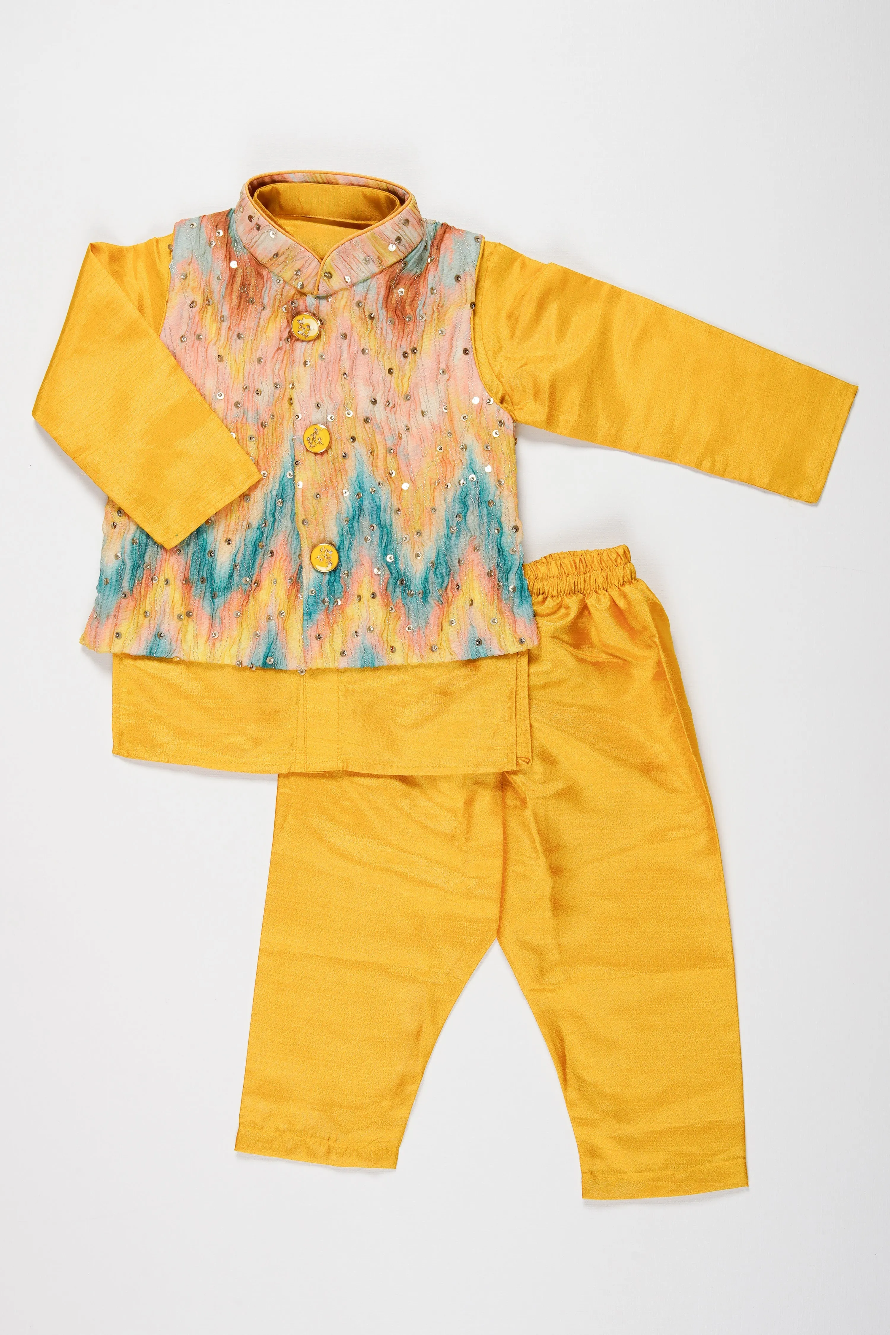 Boys Sunshine Yellow Kurta Pajama with Vibrant Jacket Set