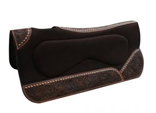 Brown Felt Floral Tooled & Buckstitch Saddle Pad