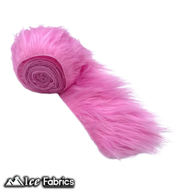 Bubble Gum Shaggy Mohair Strips Ribbon Faux Fur Fabric Pre Cut Roll