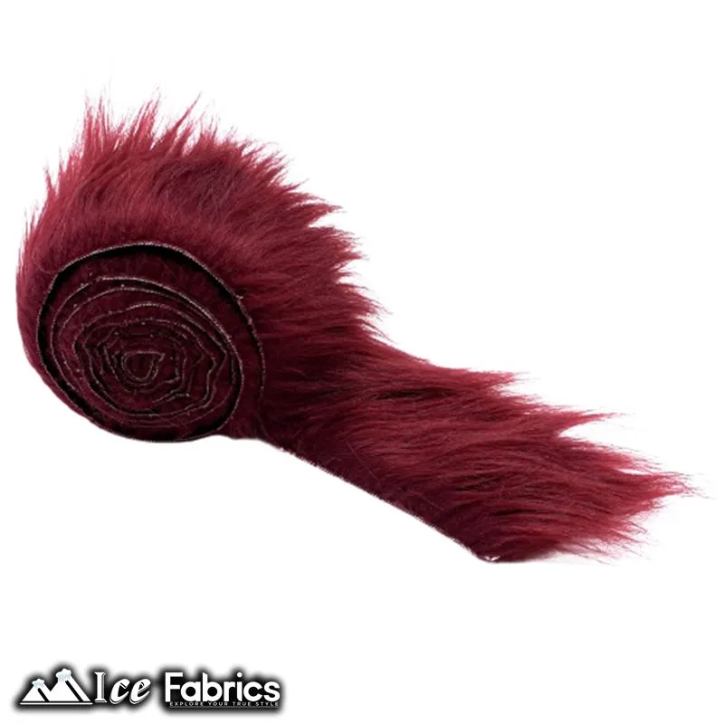 Burgundy Shaggy Mohair Strips Ribbon Faux Fur Fabric Pre Cut Roll