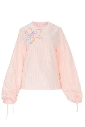 Buttonscarves X Jovian Paradiso Pauline Gathered Sleeve Blouse In Pink Marshmallow