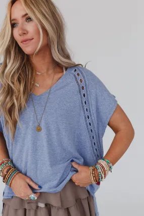 Camden Lace V Neck Top - Denim