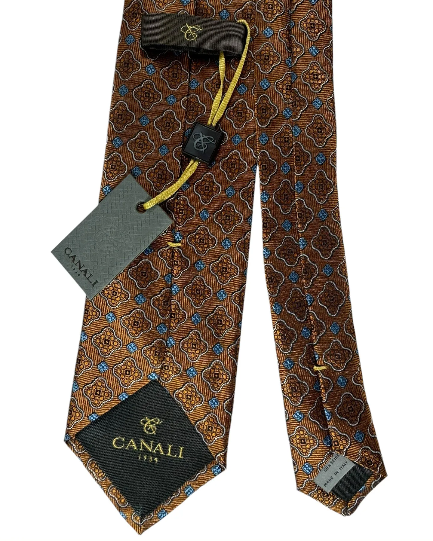 Canali Tie Rust Brown Blue Medallions - Jacquard Silk