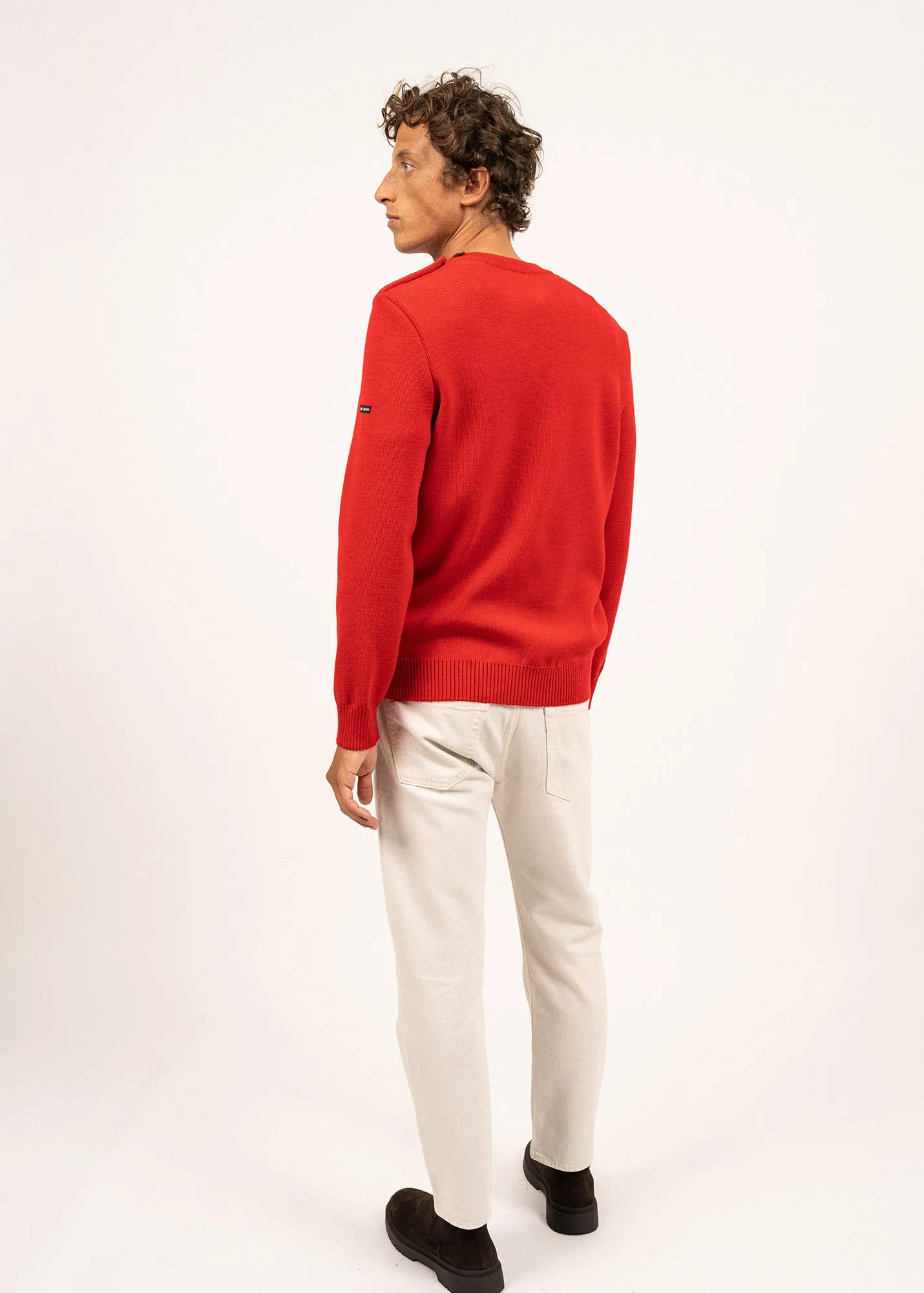 CANCALE - Wool Fisherman Sweater with Button Shoulder | Loose Fit (RED)