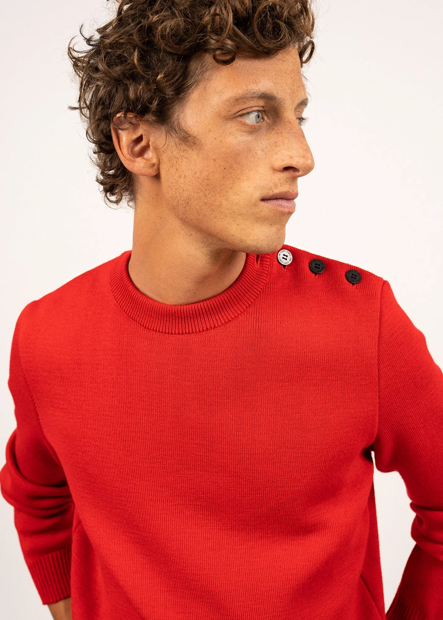 CANCALE - Wool Fisherman Sweater with Button Shoulder | Loose Fit (RED)