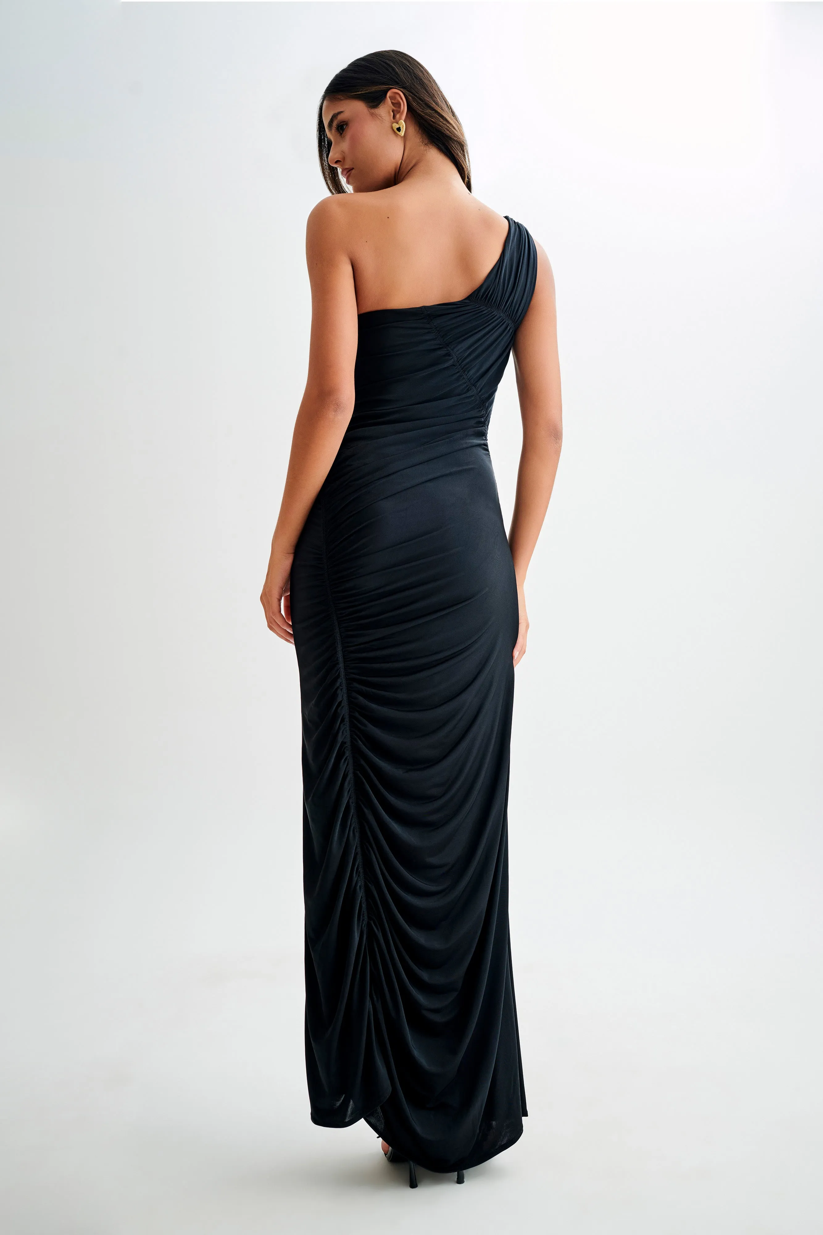 Capri Gathered Slinky Maxi Dress - Black