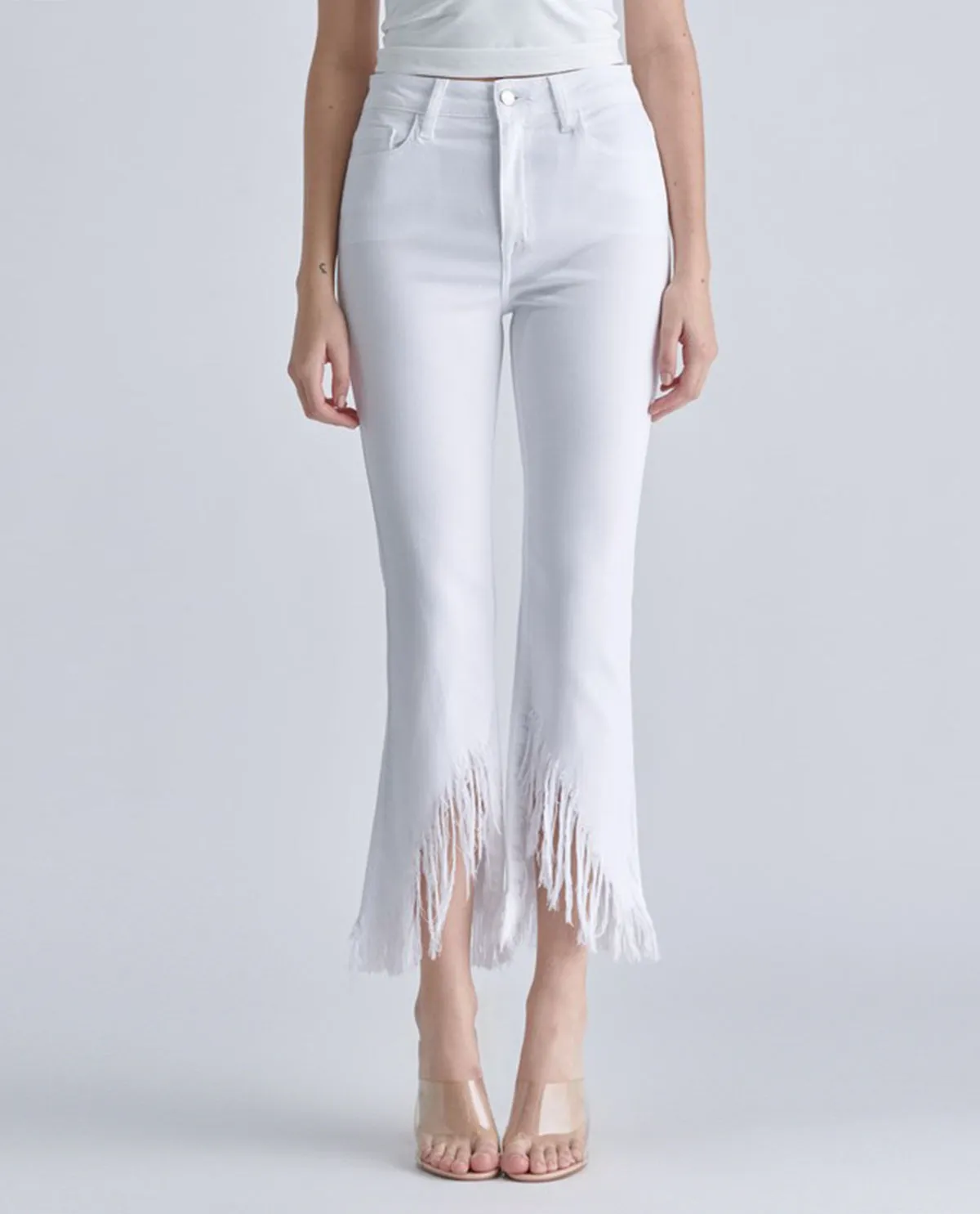 Cello High Rise Crop Flare Jean with Fringe Hem